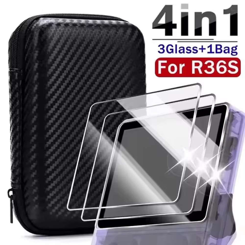 3in1 Carrying Storage Case With Tempered Glass Screen Protectors For R36S Game Console 12