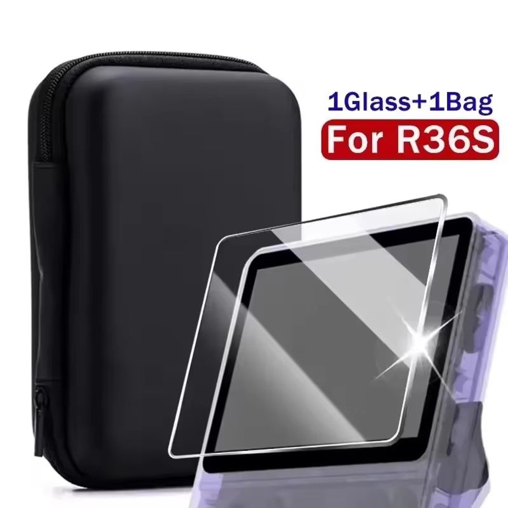 3in1 Carrying Storage Case With Tempered Glass Screen Protectors For R36S Game Console 13