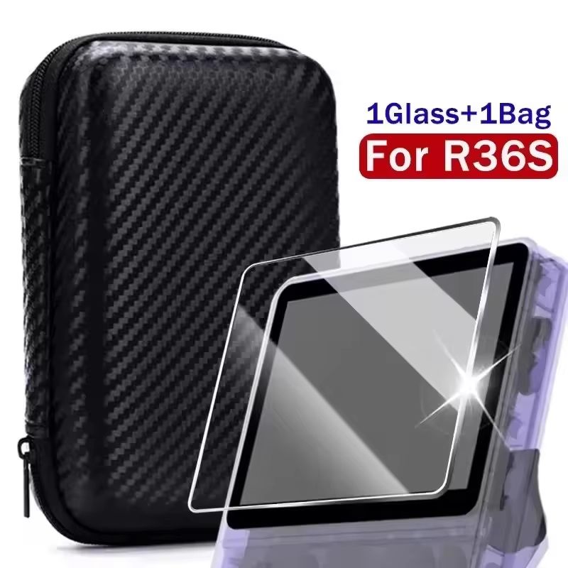 3in1 Carrying Storage Case With Tempered Glass Screen Protectors For R36S Game Console 7