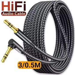 90° elbow 3.5mm audio aux cable male-to-male stereo wire