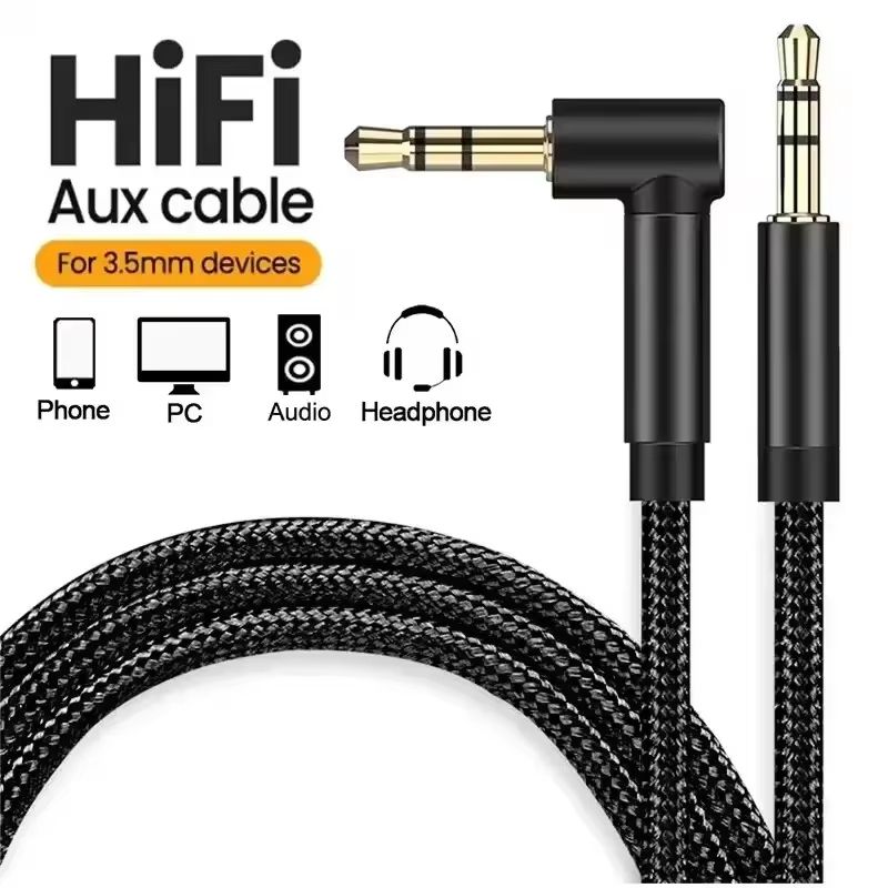 90 Elbow 35mm Audio Aux Cable MaletoMale Stereo Wire 5