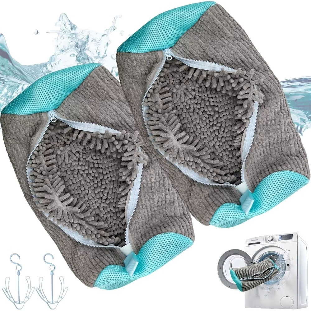 Durable Shoe Washing Machine Laundry Bag For Sneakers And Casual Shoes Yellow With Blue Zipper 0