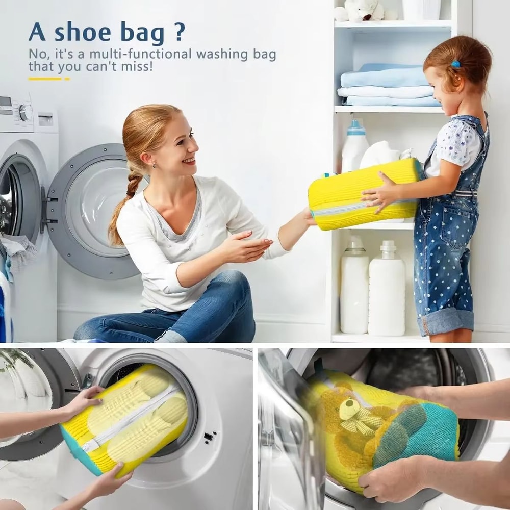Durable Shoe Washing Machine Laundry Bag For Sneakers And Casual Shoes Yellow With Blue Zipper 1