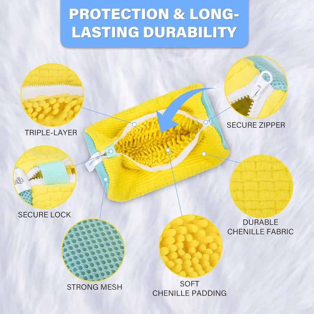 Durable Shoe Washing Machine Laundry Bag For Sneakers And Casual Shoes Yellow With Blue Zipper 2