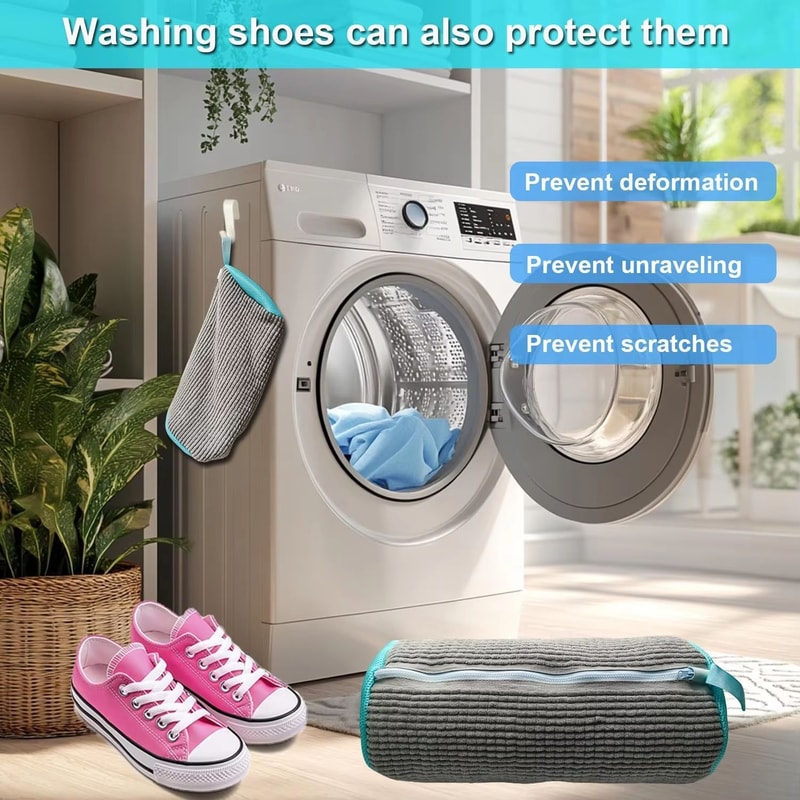 Durable Shoe Washing Machine Laundry Bag For Sneakers And Casual Shoes Yellow With Blue Zipper 5