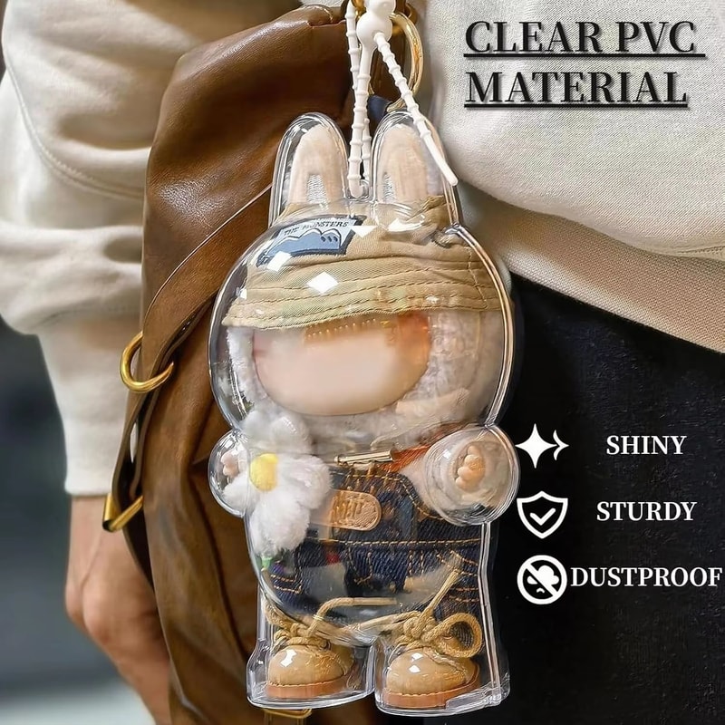 Clear Macaron Protector Case For LABUBU Popmart Doll Dustproof Display Cover 2