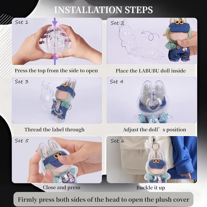 Clear Macaron Protector Case For LABUBU Popmart Doll Dustproof Display Cover 4