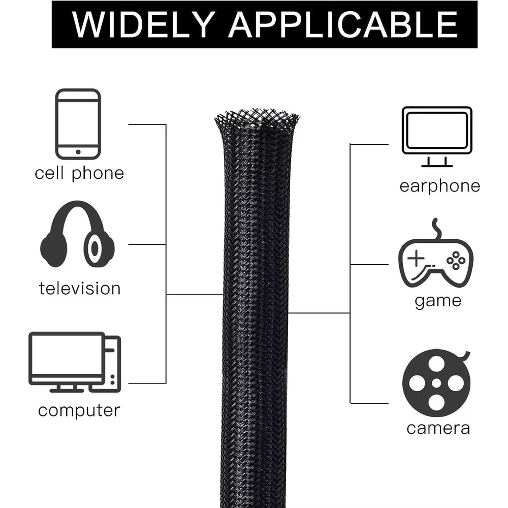 Braided PET Nylon Cable Sleeve Wrap For Wire Protection 33ft 164ft 3