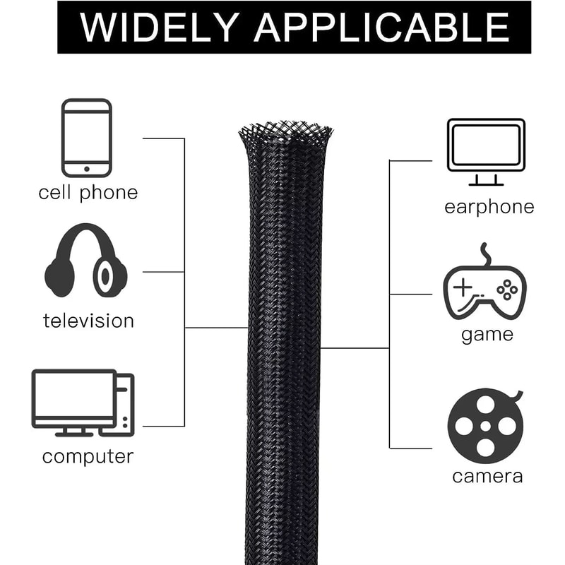 Braided PET Nylon Cable Sleeve Wrap For Wire Protection 33ft 164ft 3