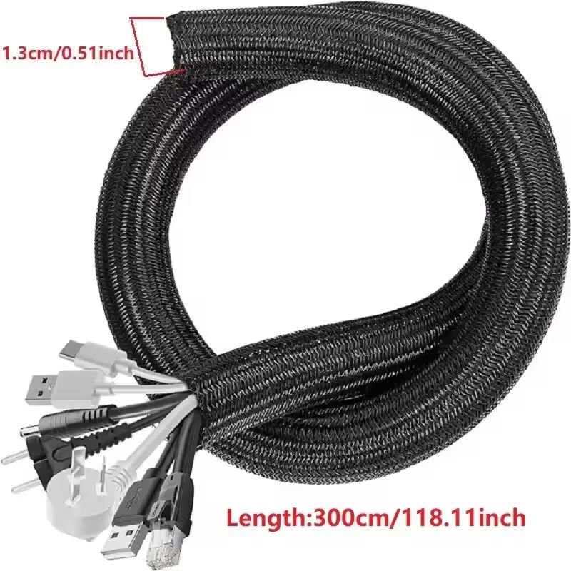Braided PET Nylon Cable Sleeve Wrap For Wire Protection 33ft 164ft 7