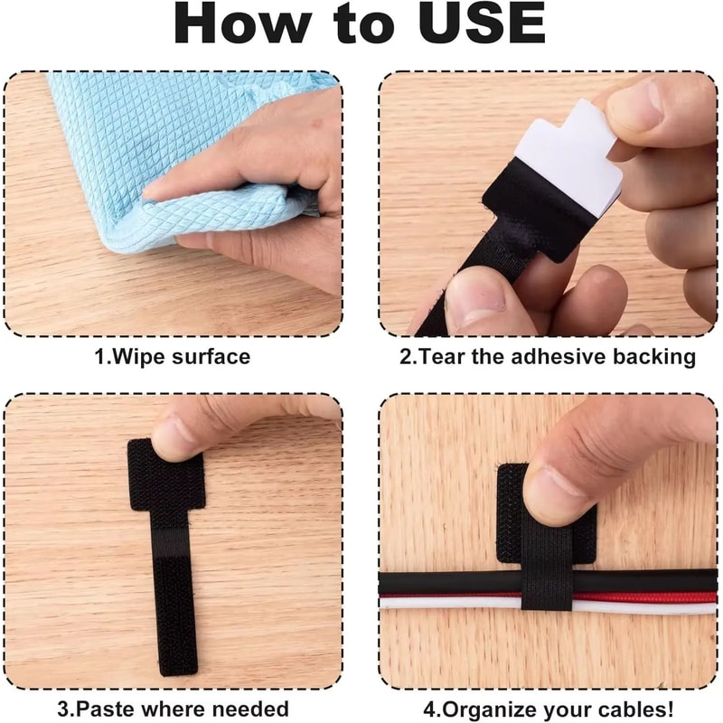 Reusable SelfAdhesive Cable Ties Adjustable Cord Organizer Straps 5