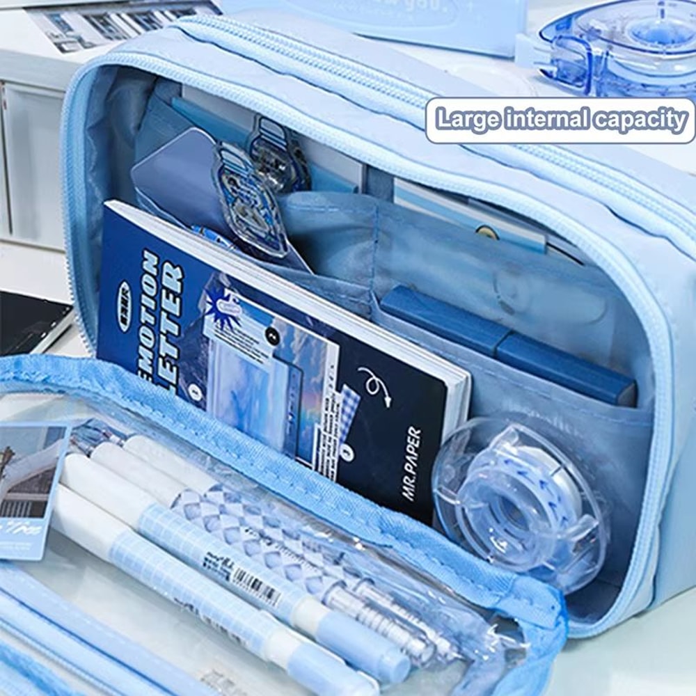 Pencil Bag For School Students With Large Capacity MultiFunctional Pen Case Macaron Color Matching 2