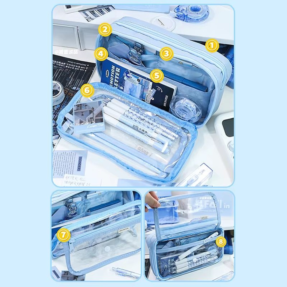 Pencil Bag For School Students With Large Capacity MultiFunctional Pen Case Macaron Color Matching 3