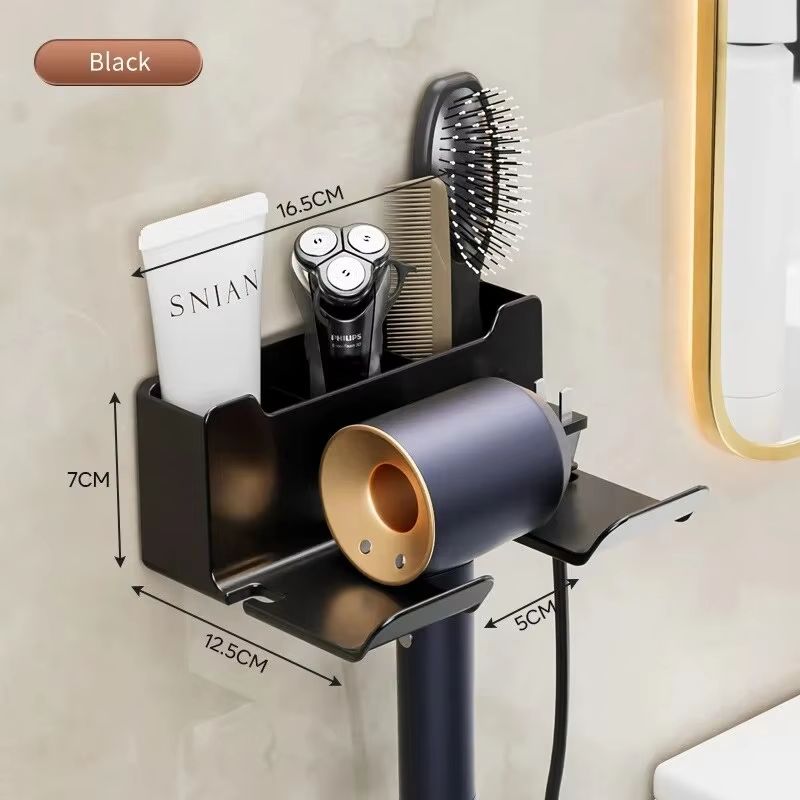 Wall Mount Hair Dryer Holder Stand Plastic Bathroom Hair Tool Organizer Rack 6