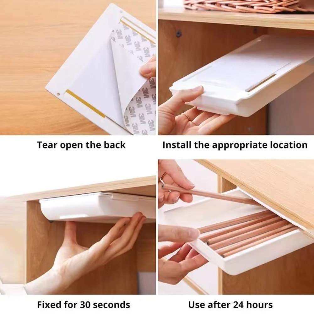 Premium UnderDesk Hidden Storage Drawer SelfAdhesive SpaceSaving Organizing Tray 4
