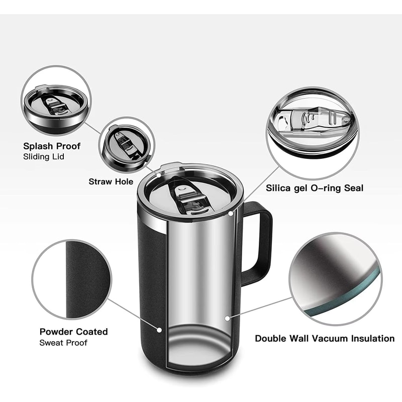 23 Fl Oz Stainless Steel Travel Thermos Mug Leak Proof Insulated Vacuum Flask 2