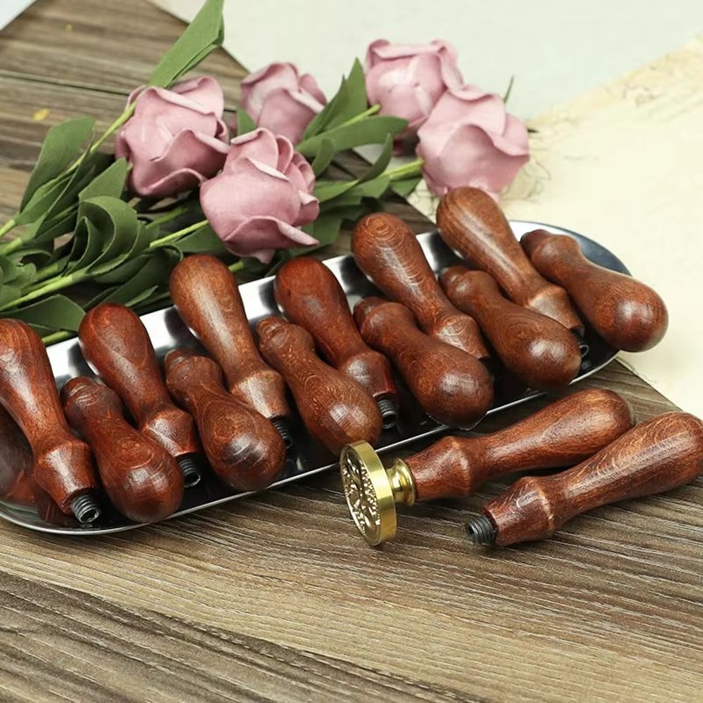 Retro Wooden Handle Wax Seal Tool DIY Envelope Sealing Roller Stamp 2