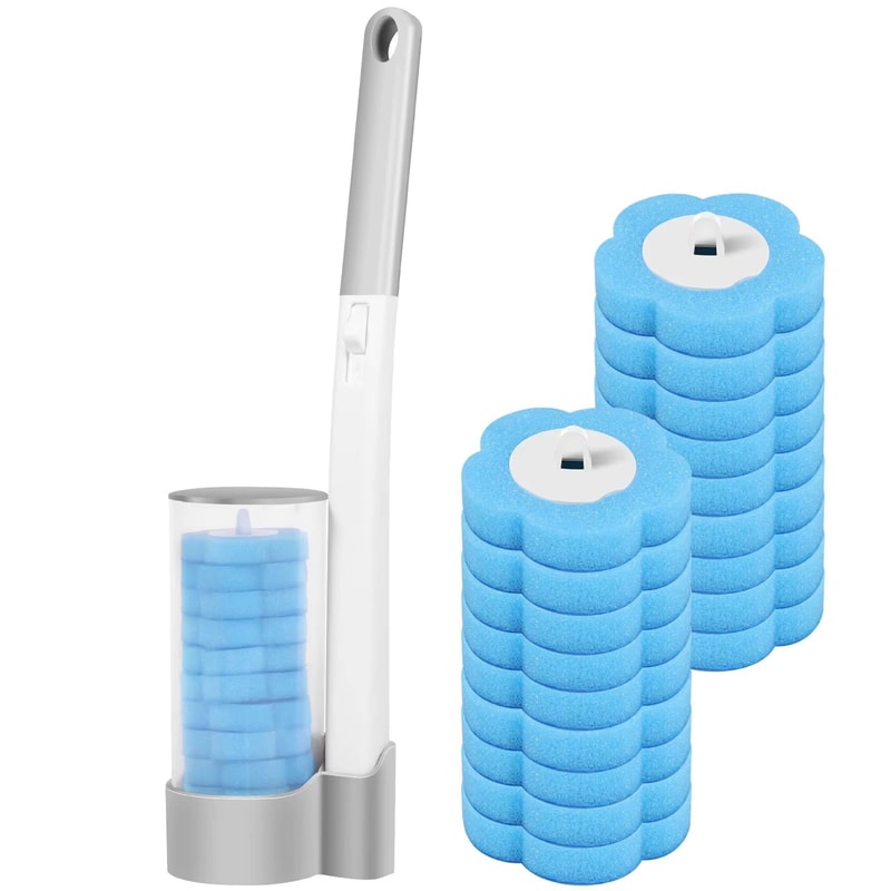 WallMounted Disposable Toilet Brush Set With Long Handle And Replaceable Heads 18 Or 36 Pieces 6