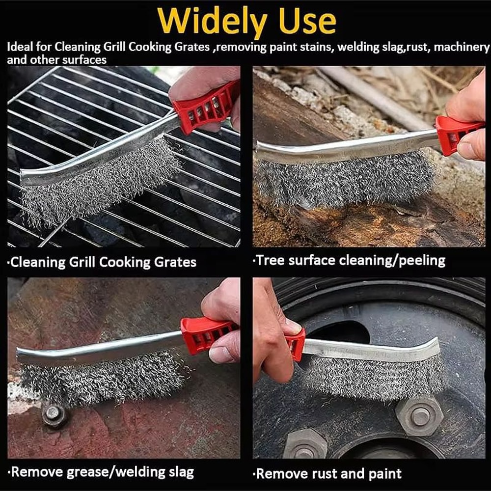 Steel Wire Roller Brush With Wooden Handle HeavyDuty Rust Removal Grill Cleaner 5