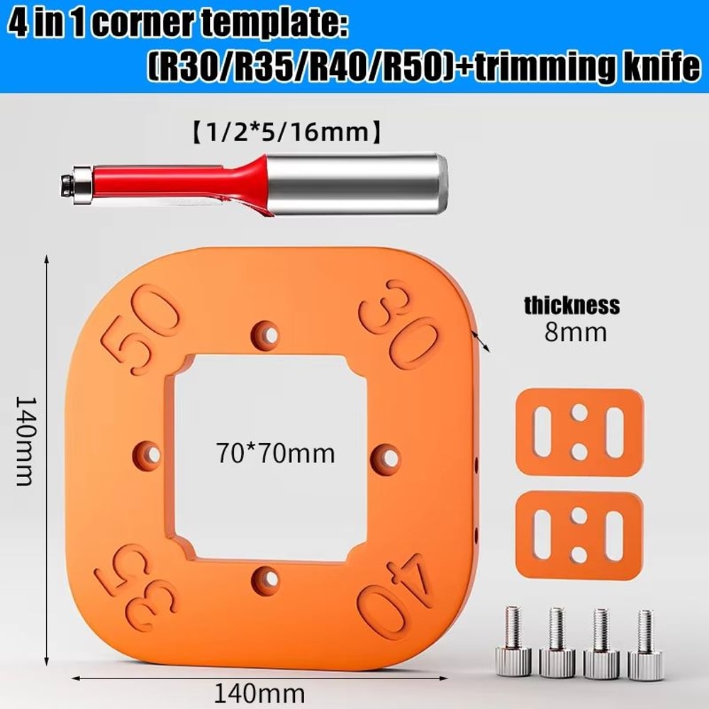 Woodworking Router Corner Radius Templates Jig Set ABS Curved Routing R10 To R50 10