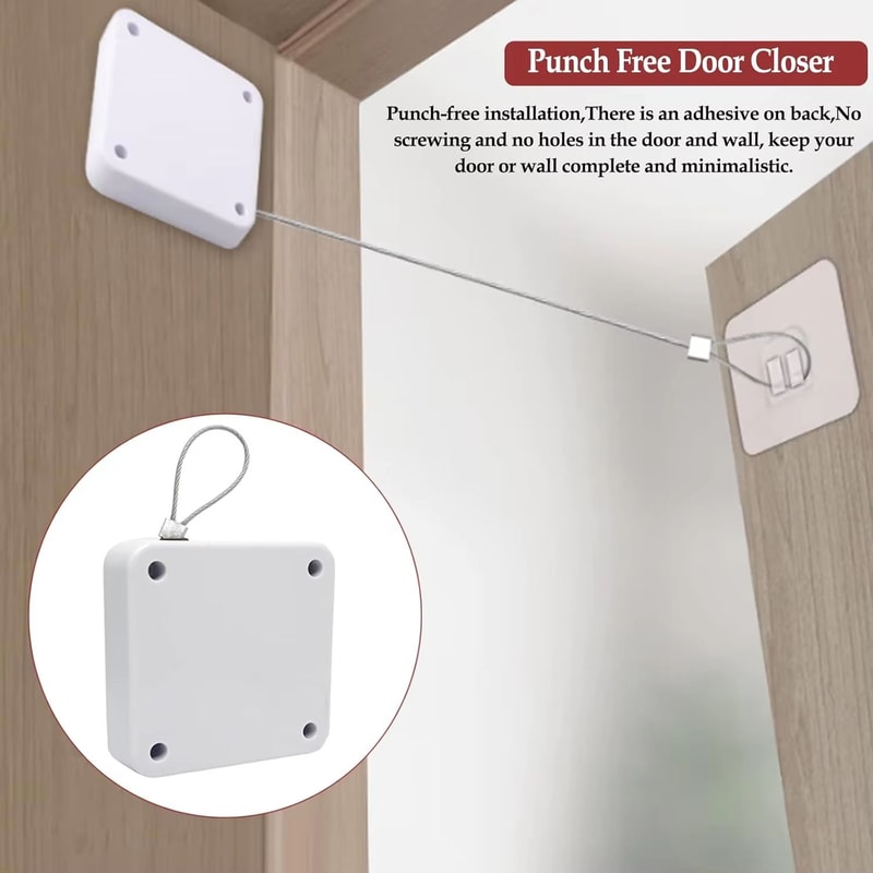 PunchFree Automatic Sensor Door Closer Adjustable Surface Door Stop With Pull Cord For Residential 0