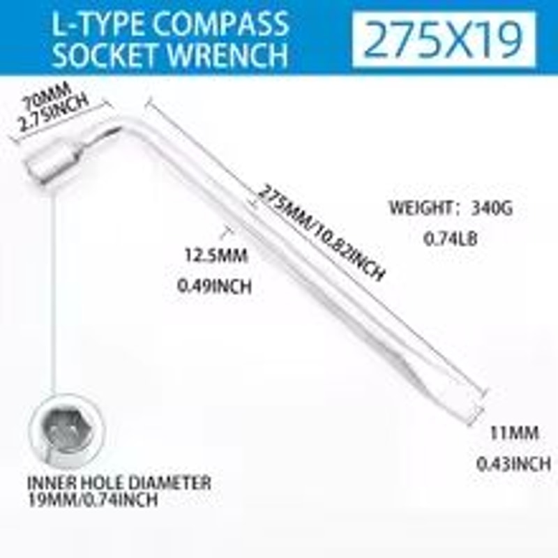 Car Spare Tire Lug Wrench LType Hex Socket Repair Tool 171921 Mm With Slotted End 6