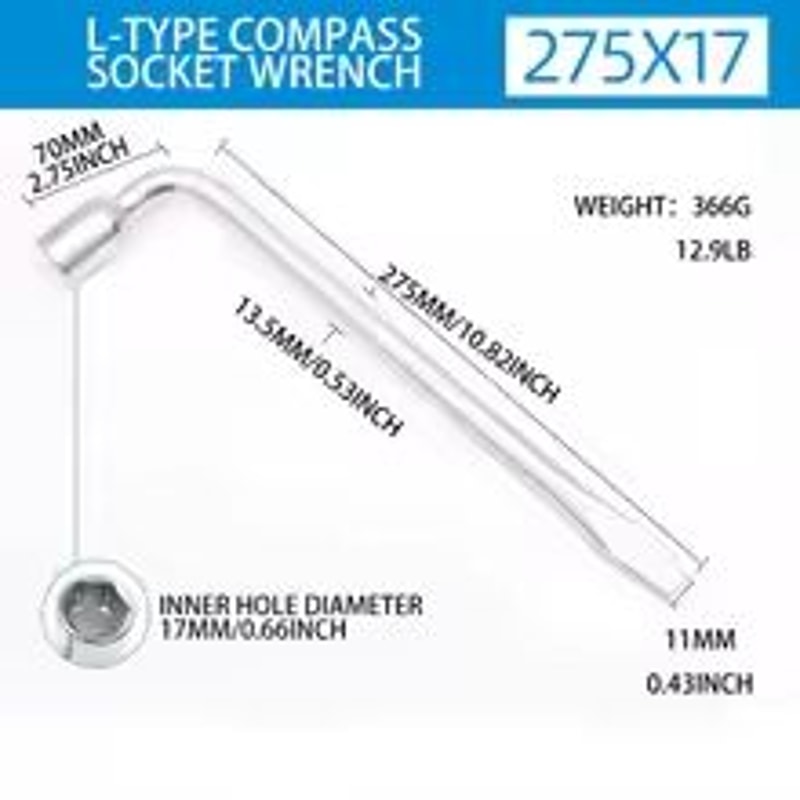 Car Spare Tire Lug Wrench LType Hex Socket Repair Tool 171921 Mm With Slotted End 7
