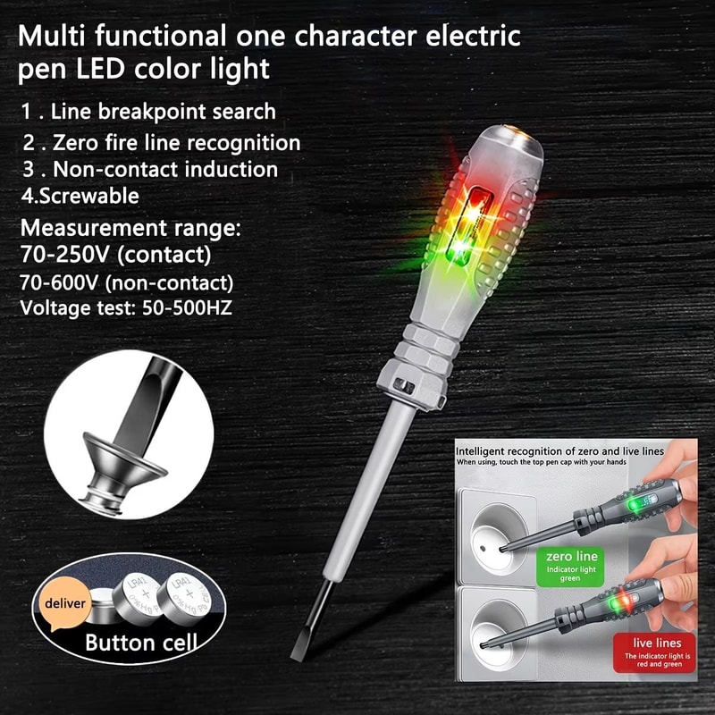 Multifunctional Electrician Test Screwdriver AC NonContact Voltage Tester Pen With RedGreen Induct 6