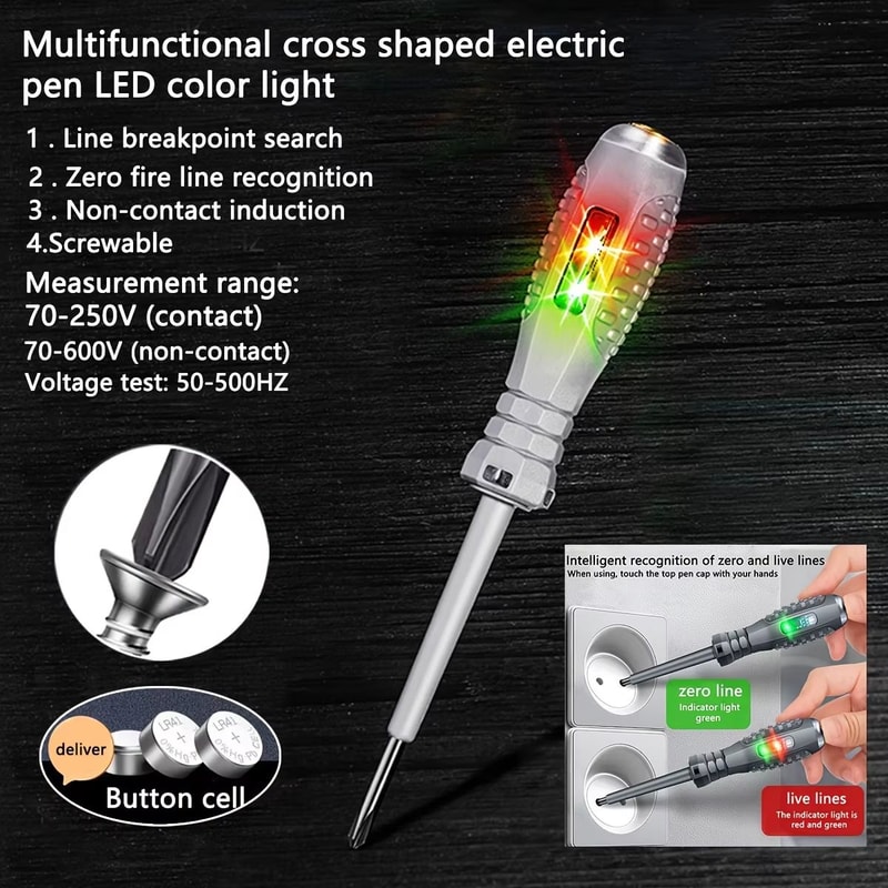 Multifunctional Electrician Test Screwdriver AC NonContact Voltage Tester Pen With RedGreen Induct 7