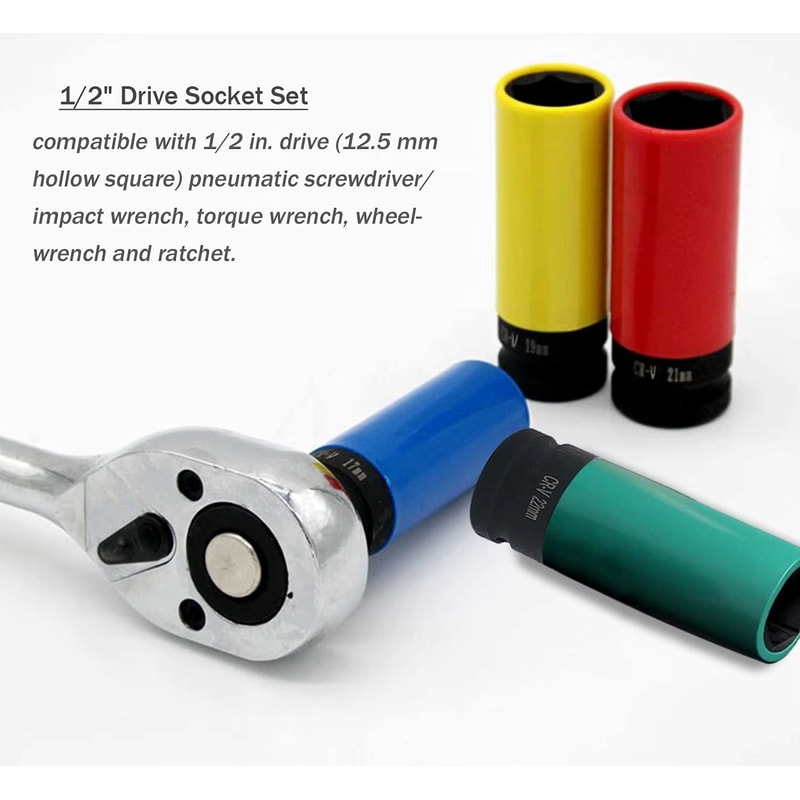 12Inch Drive Thin Wall Deep Impact Socket Set With Wheel Protectors 1116in78in 1