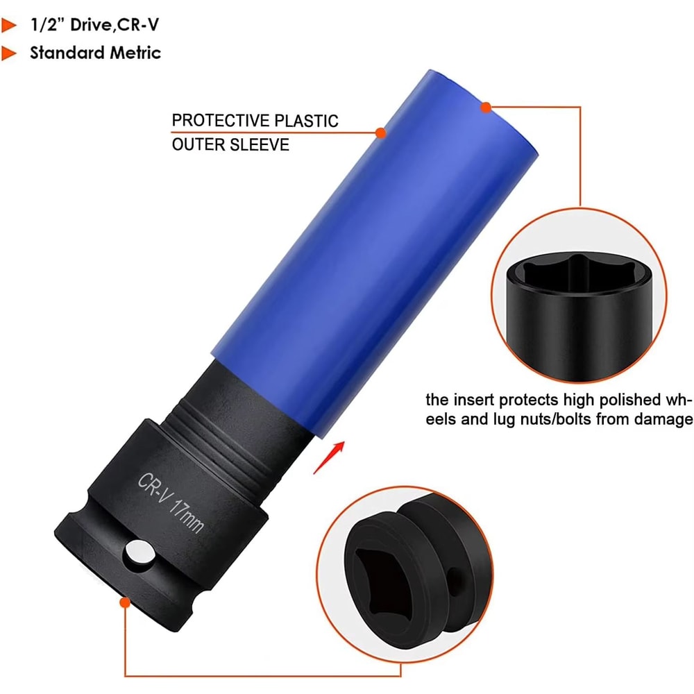 12Inch Drive Thin Wall Deep Impact Socket Set With Wheel Protectors 1116in78in 2