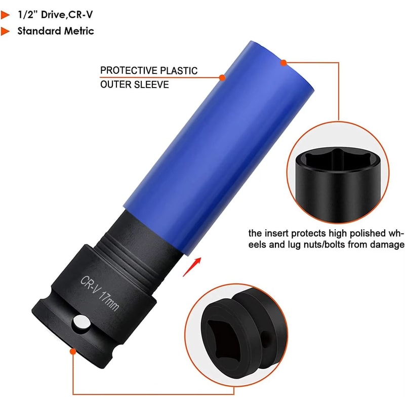 12Inch Drive Thin Wall Deep Impact Socket Set With Wheel Protectors 1116in78in 2