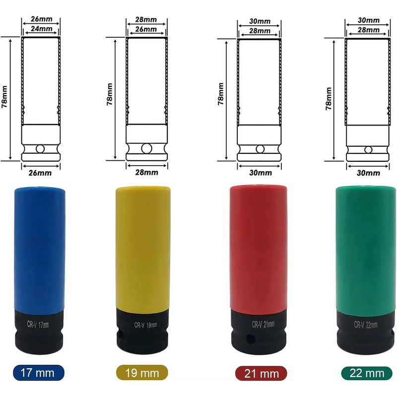 12Inch Drive Thin Wall Deep Impact Socket Set With Wheel Protectors 1116in78in 4