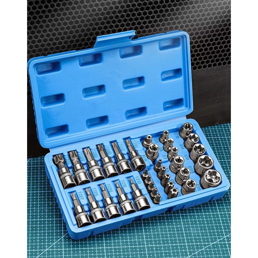 Professional 34Piece Torx And ETorx Bit Socket Set With Case 14 38 12 Drive 3