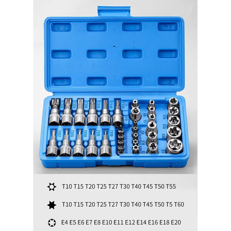 Professional 34Piece Torx And ETorx Bit Socket Set With Case 14 38 12 Drive 4