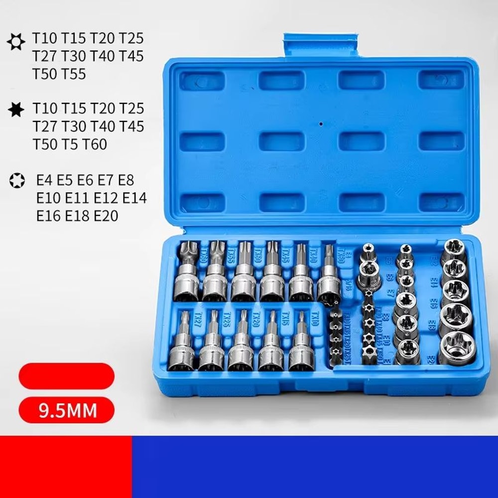 Professional 34Piece Torx And ETorx Bit Socket Set With Case 14 38 12 Drive 6
