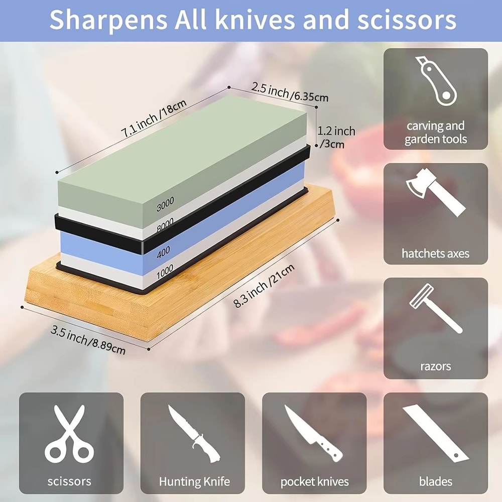 Premium Knife Sharpening Stone Set With Bamboo Base 4Side Grit 400100030008000 1