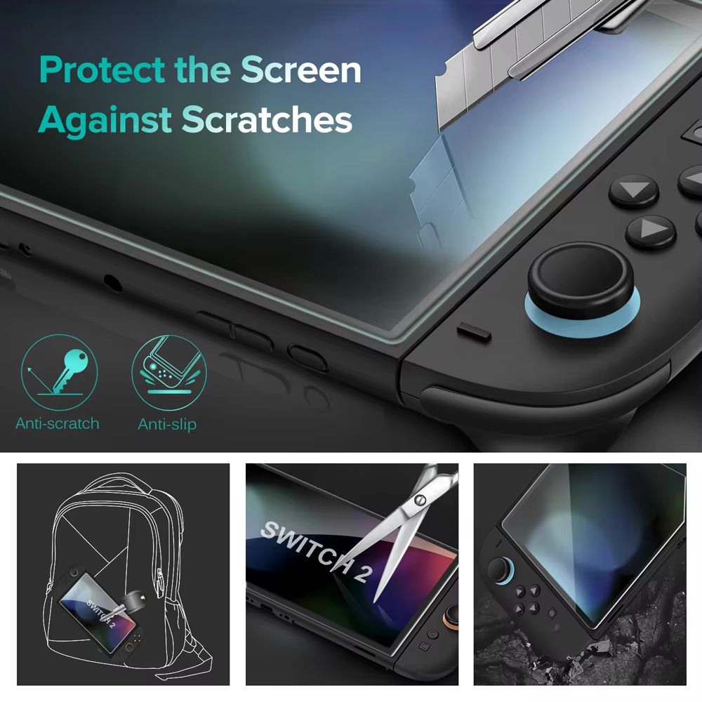 Tempered Glass Screen Protector With Joystick Caps For Nintendo Switch 2 Console 1