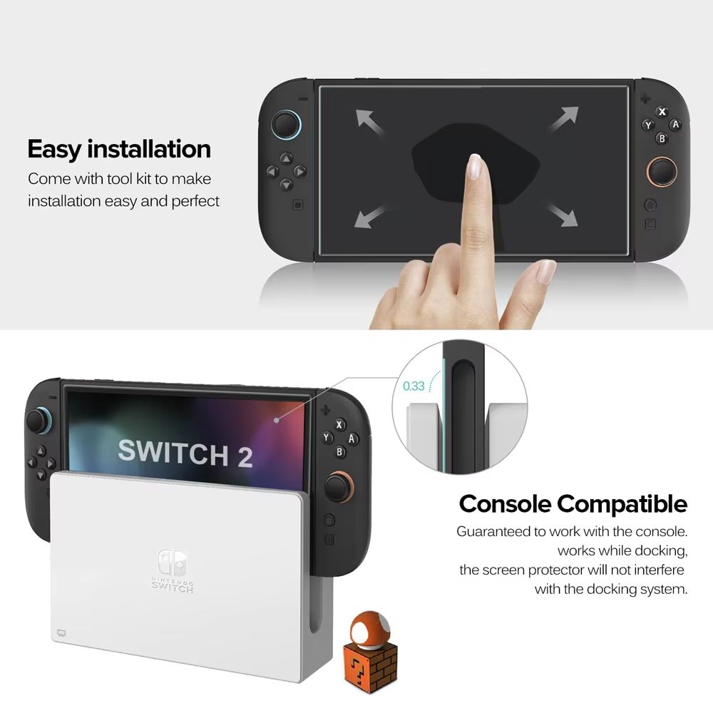 Tempered Glass Screen Protector With Joystick Caps For Nintendo Switch 2 Console 4