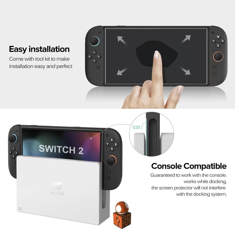 Tempered Glass Screen Protector With Joystick Caps For Nintendo Switch 2 Console 4