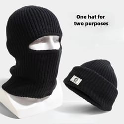 2-in-1 winter knit beanie and balaclava hat windproof full face ski mask cap