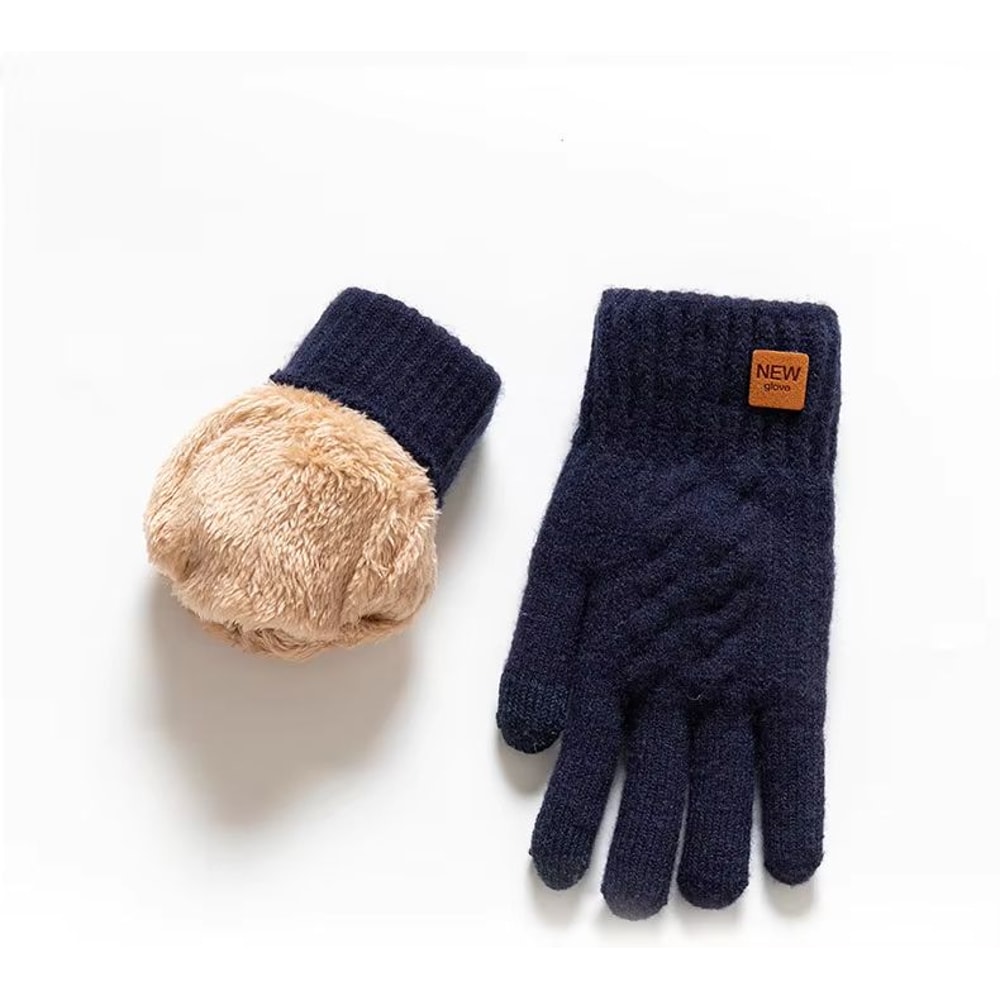 Fleece Lined Black Cable Knit Winter Touch Screen Gloves For Men And Women 9