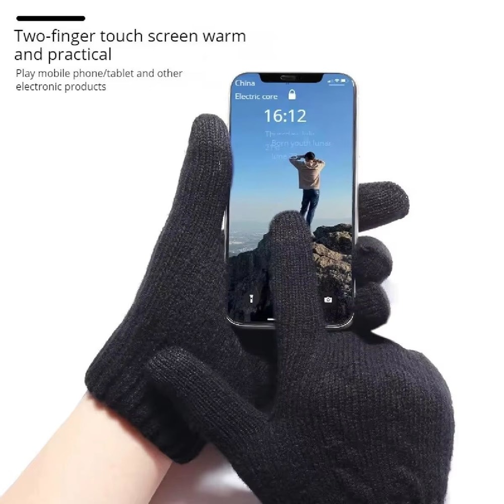 Fleece Lined Black Cable Knit Winter Touch Screen Gloves For Men And Women 1