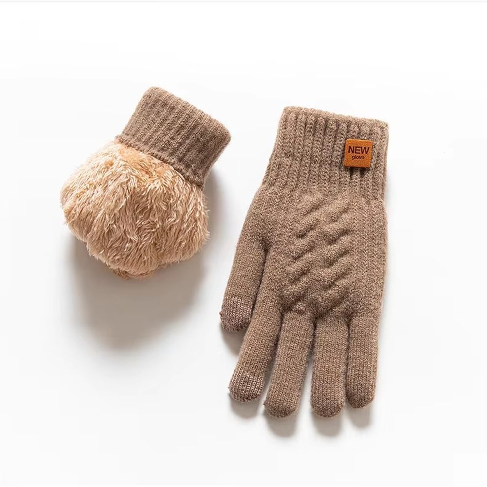 Fleece Lined Black Cable Knit Winter Touch Screen Gloves For Men And Women 6