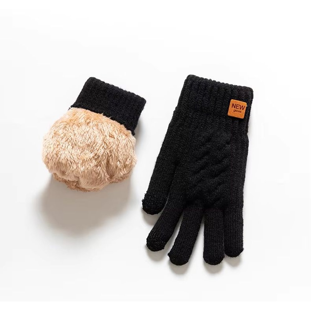 Fleece Lined Black Cable Knit Winter Touch Screen Gloves For Men And Women 7