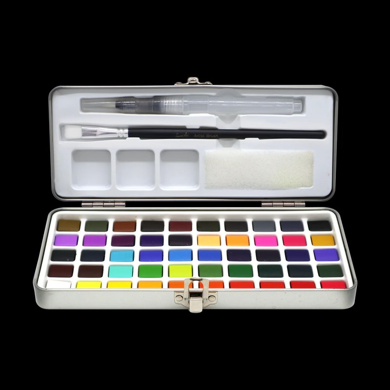 50 color watercolor paint set with brush