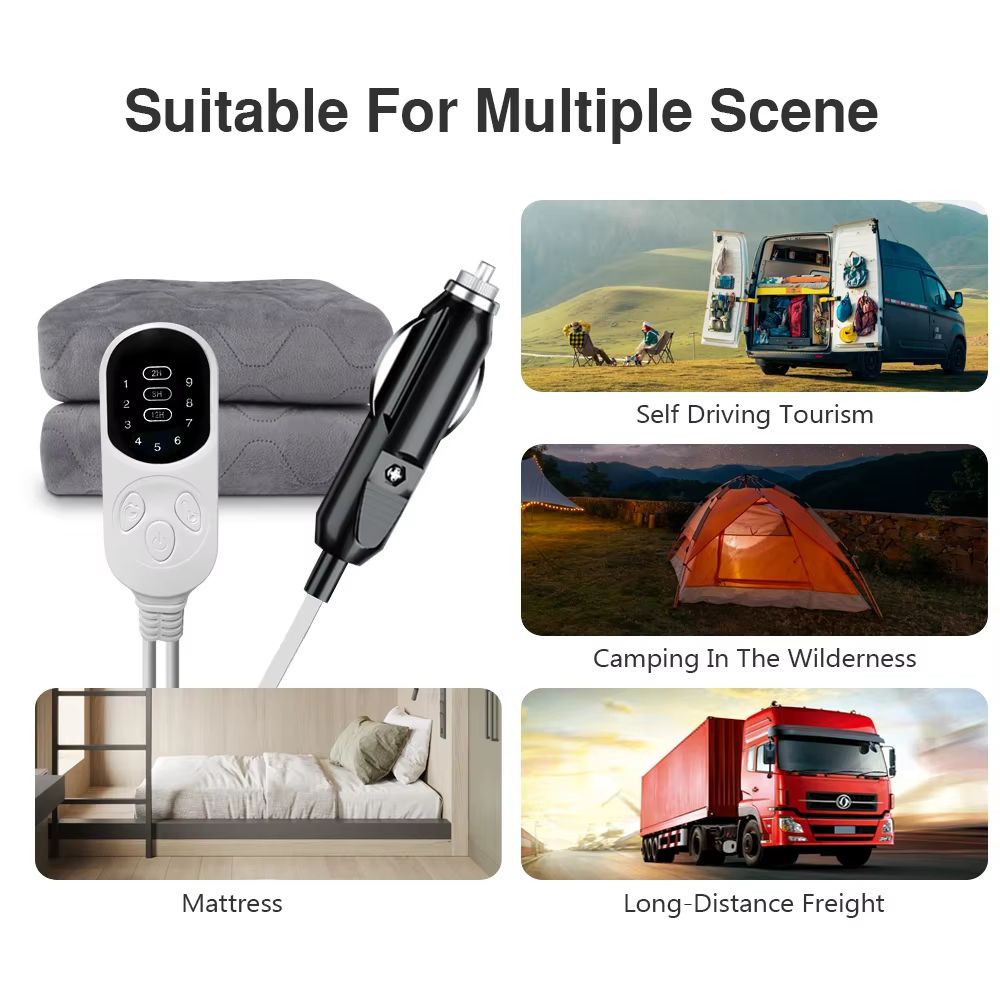12V Electric Heated Car Blanket Plush Heated Mattress With Thermostat For RV SUV Travel 4