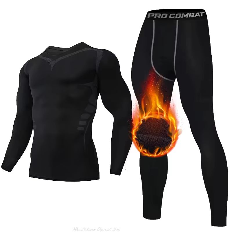 Mens 2Piece Winter Warm Fleece Thermal Underwear Set With Long Johns And Compression Tights 0