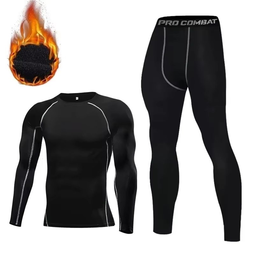 Mens 2Piece Winter Warm Fleece Thermal Underwear Set With Long Johns And Compression Tights 11