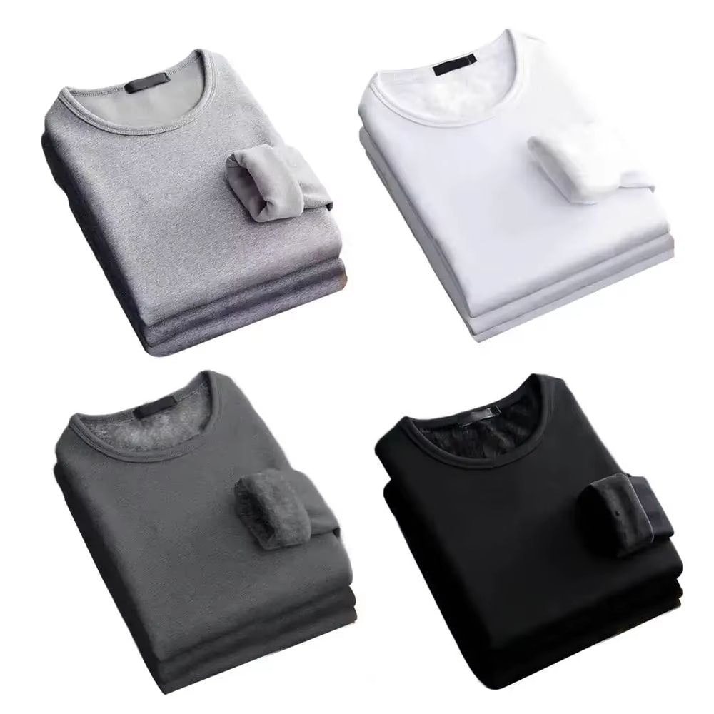 Mens Winter LongSleeve Fleece Thermal Base Layer Shirt With Plus Velvet Padding 5